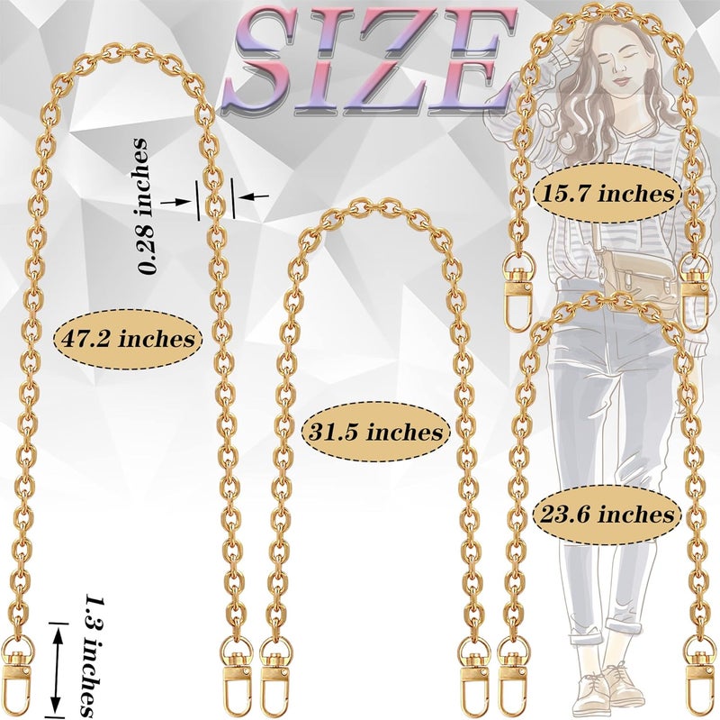 Chewarelly 4 Pcs Different Size Purse Chain Strap Cross body Chain Strap Replacement Chain for Handbag Shoulder Bag Purse(15.7/23.6/31.5/47.2 Inches-O chain 0.28 Inch, Gold) - Image 2